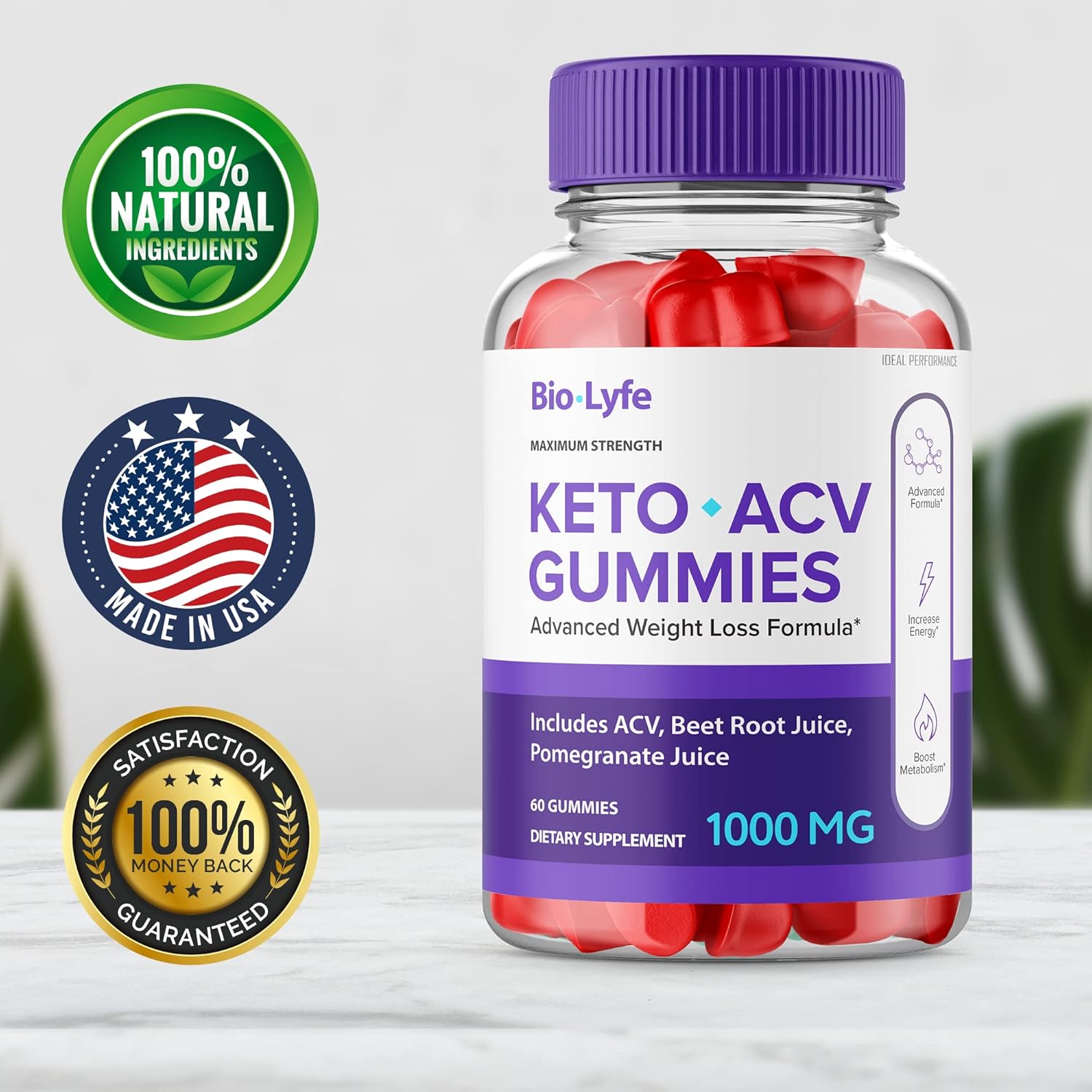 3 Pack Biolyfe Keto Gummies for Optimal Performance with Apple Cider Vinegar - 180 Gummies