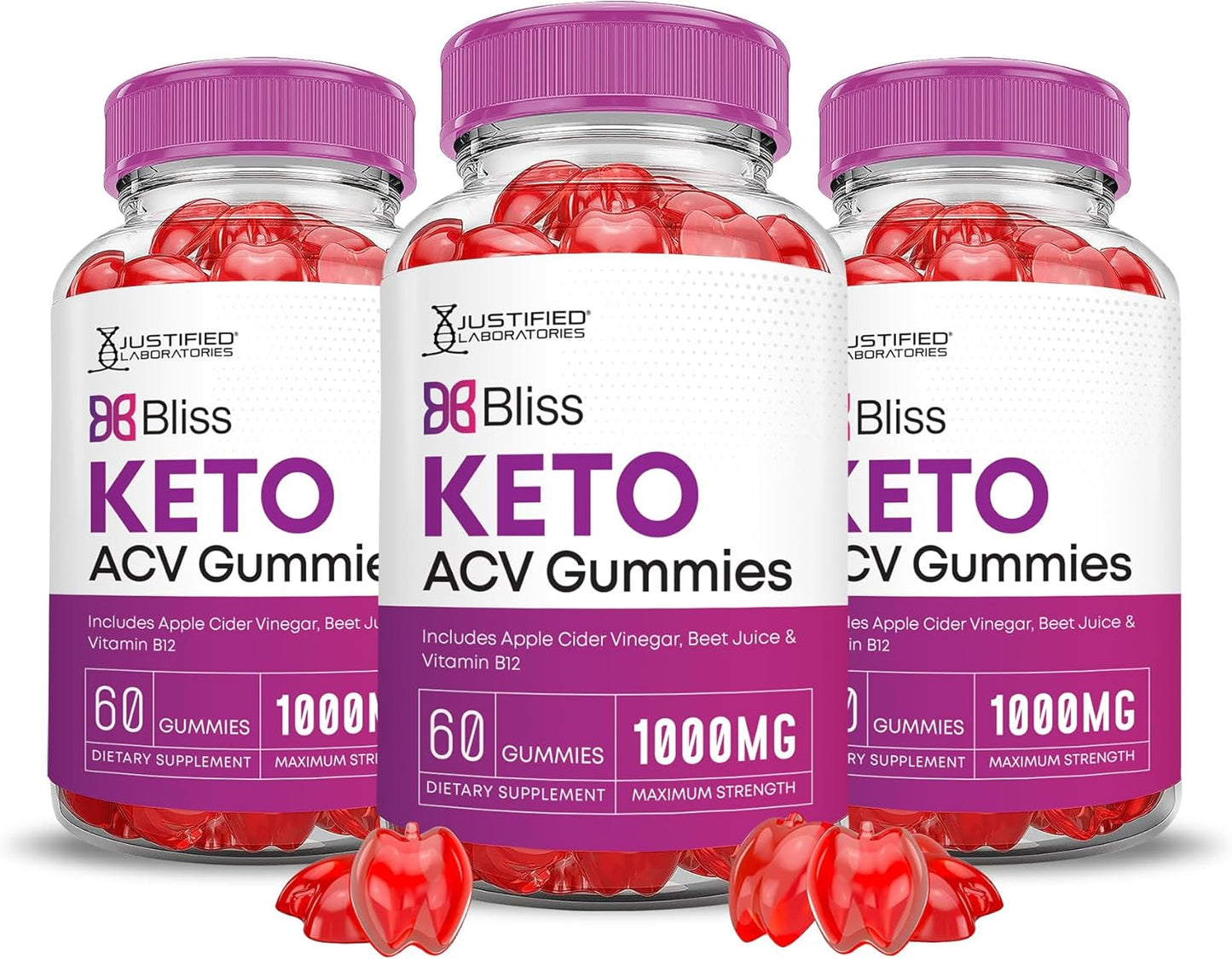 3 Pack Bliss Keto ACV Gummies 1000MG Advanced Formula with Pomegranate & Beet Juice - B12 Vegan Non GMO - 180 Gummies
