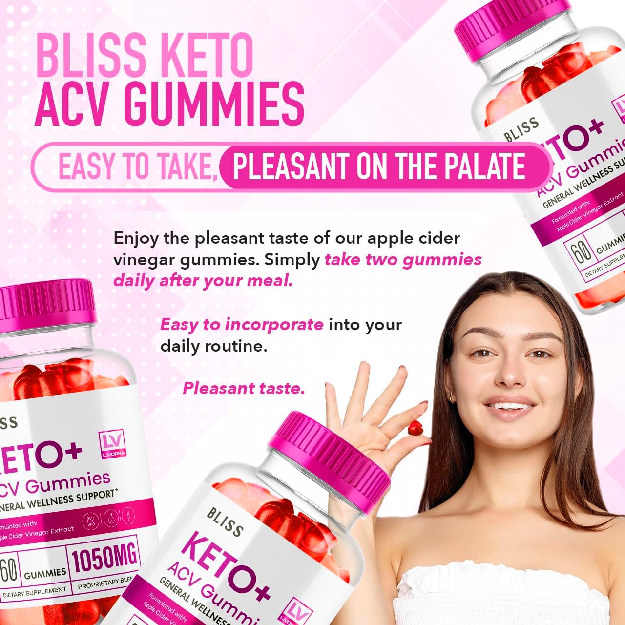 3 Pack Bliss Keto ACV Gummies for Advanced Slimming Formula Support - 1050mg Keto Active Gummies - 180 Gummies Total
