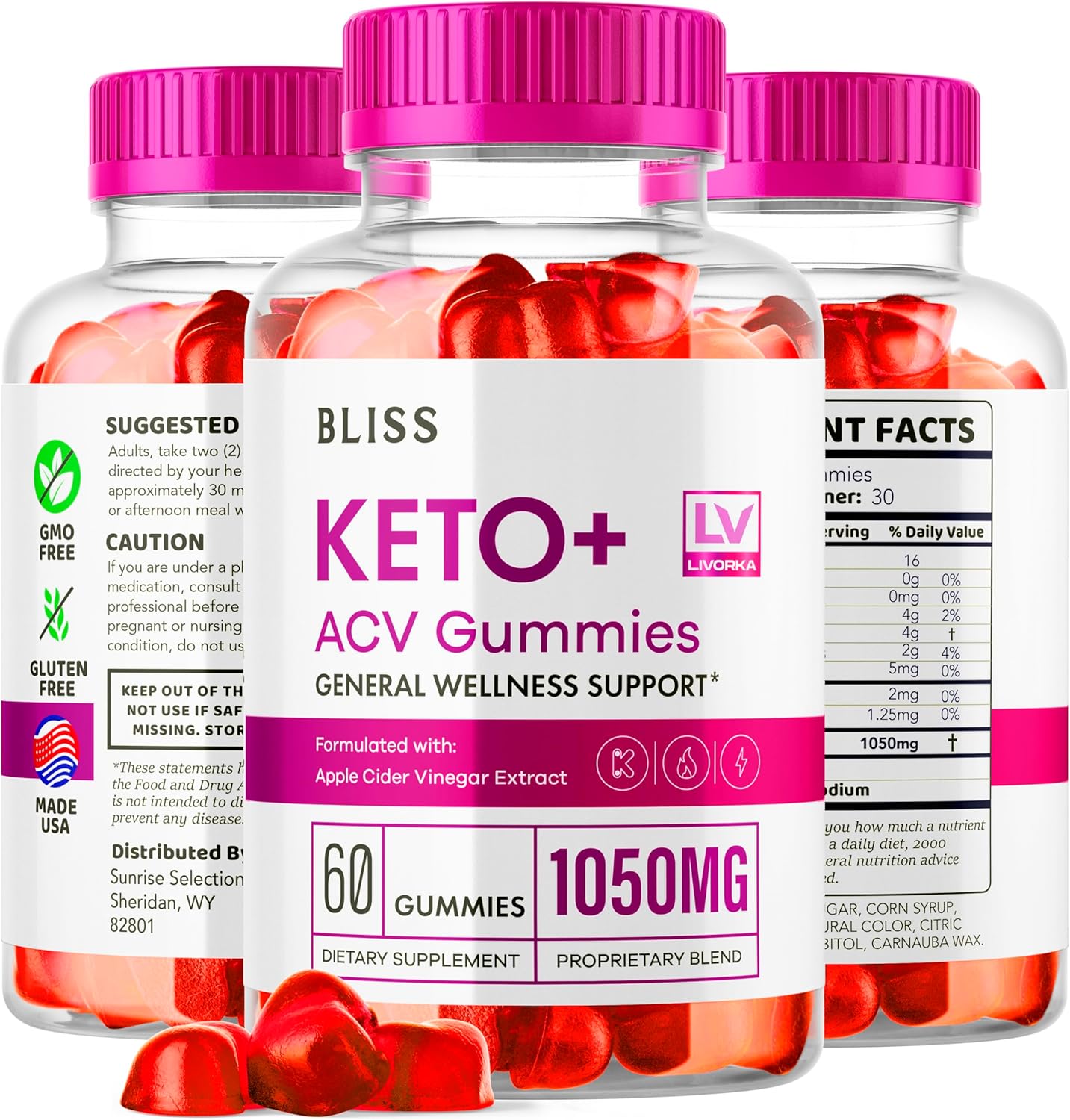 3 Pack Bliss Keto ACV Gummies for Advanced Slimming Formula Support - 1050mg Keto Active Gummies - 180 Gummies Total