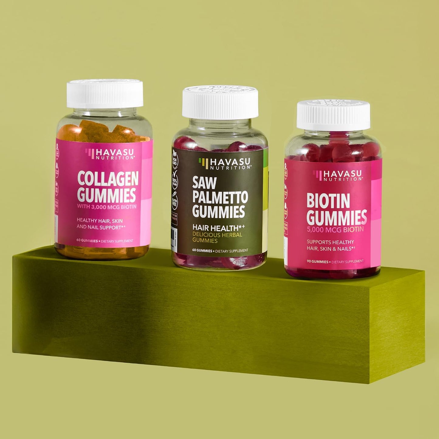 3-Pack Bundle of Havasu Nutrition Saw Palmetto, Biotin, and Collagen Gummies for Healthy Hair, Skin, and Nails - Delicious Gummies for Hair Health and Youthful Confidence