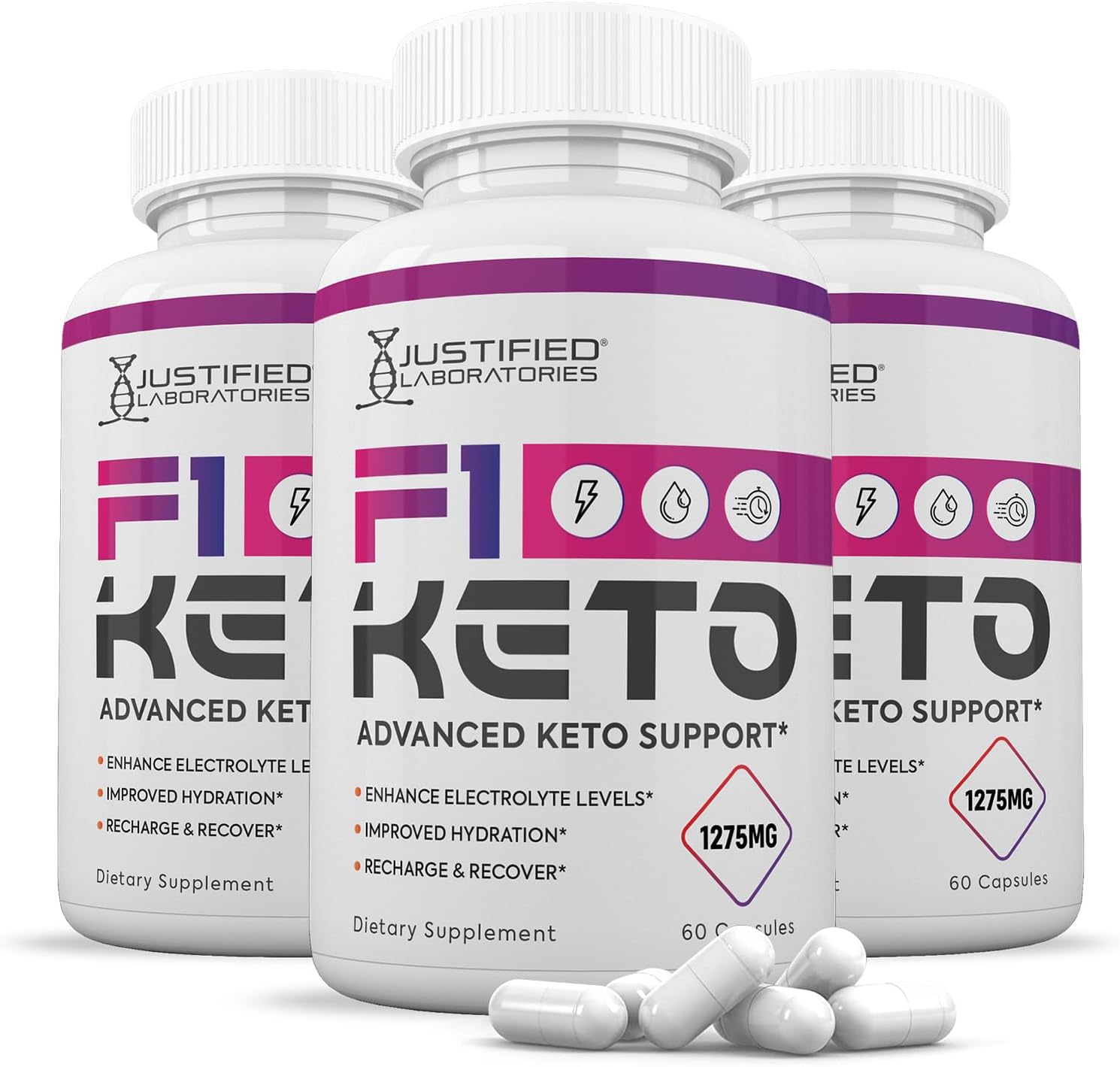 3 Pack F1 Keto Pills 1275MG with Apple Cider Vinegar, Olive Oil, Green Tea - 180 Capsules by Justified Laboratories