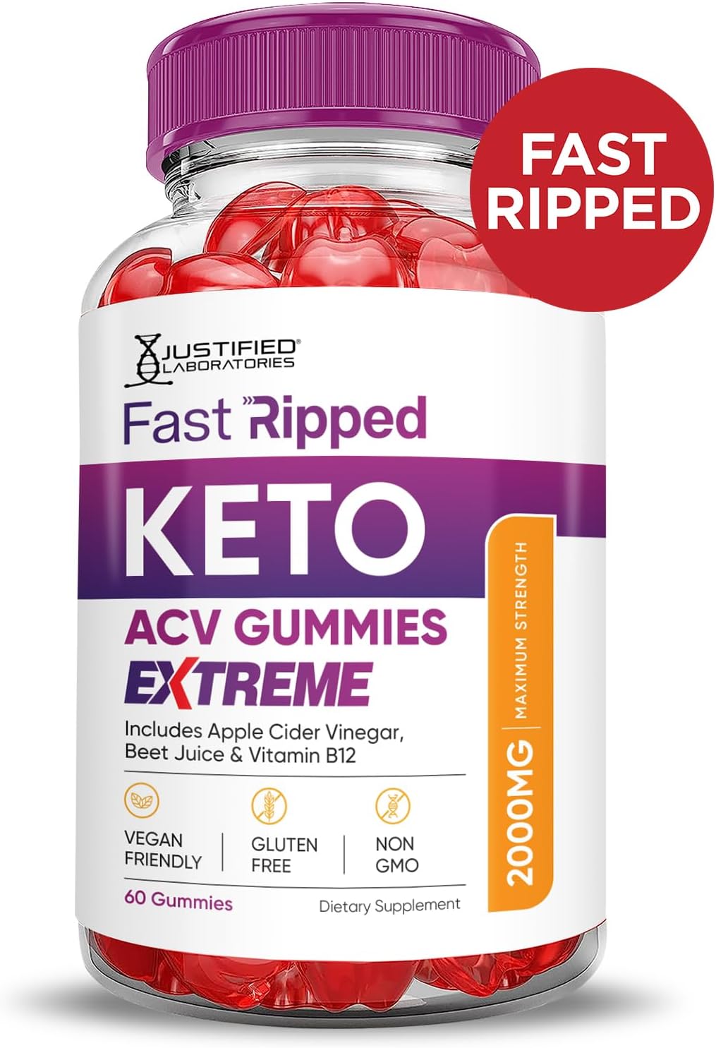 3 Pack Fast Ripped Keto ACV Gummies 2000MG with Pomegranate Beet Juice Powder - Vegan Non GMO 180 Gummys
