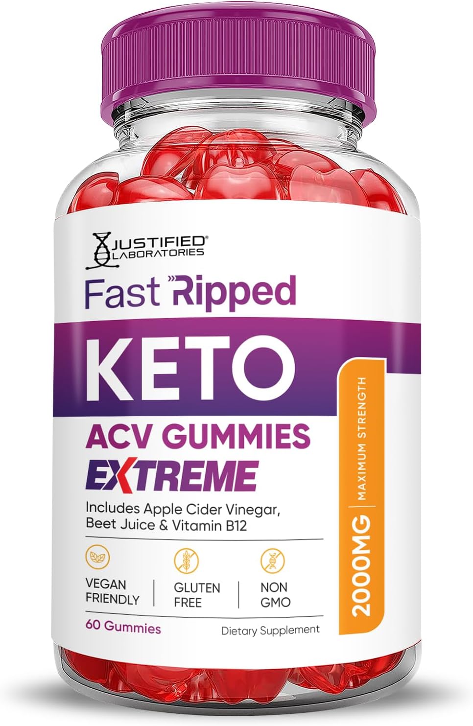 3 Pack Fast Ripped Keto ACV Gummies 2000MG with Pomegranate Beet Juice Powder - Vegan Non GMO 180 Gummys