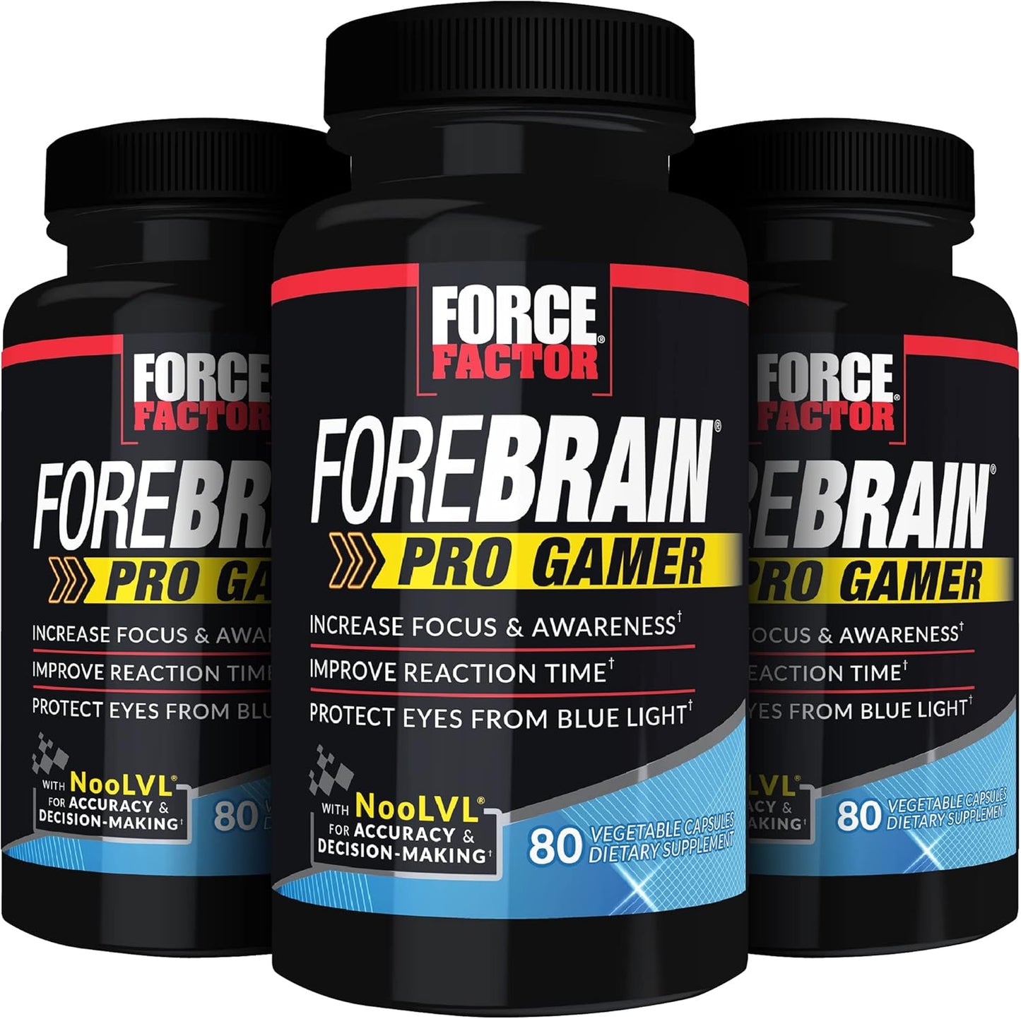 3-Pack FORCE FACTOR Forebrain Pro Gamer Brain Booster Capsules - Enhance Focus & Awareness for Gamers with Nootropic Gaming Supplement