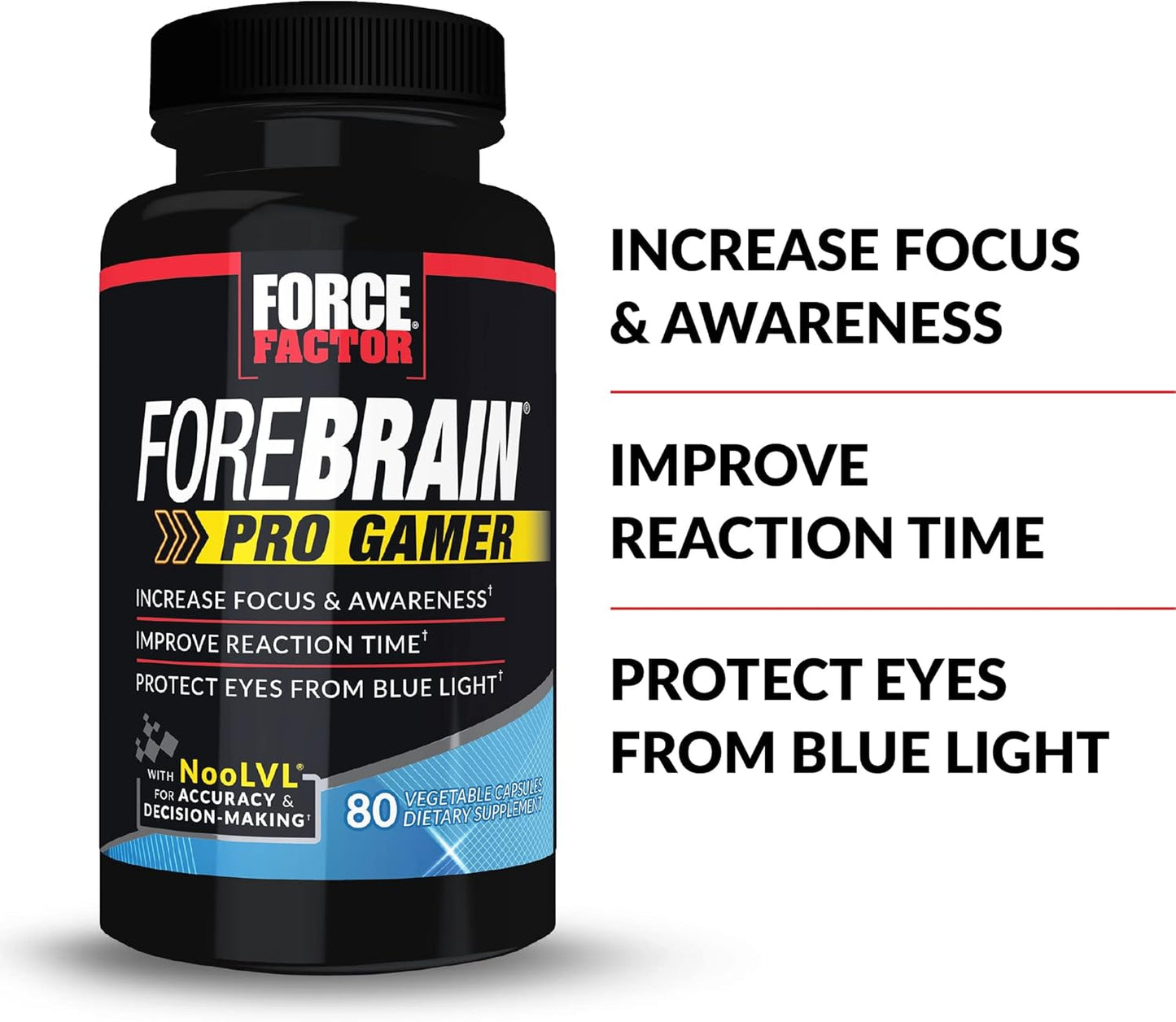 3-Pack FORCE FACTOR Forebrain Pro Gamer Brain Booster Capsules - Enhance Focus & Awareness for Gamers with Nootropic Gaming Supplement