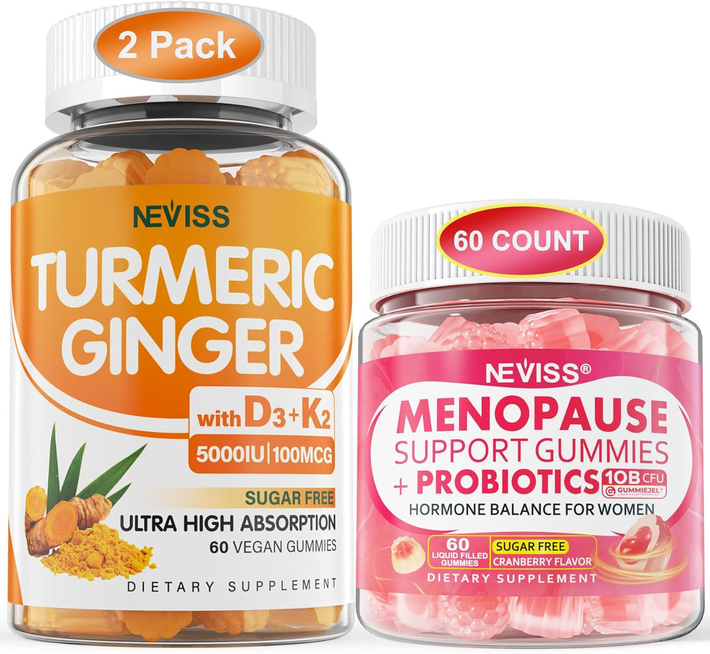 3 Pack Immune Support Gummies with Turmeric, Ginger, and Menopause Supplement