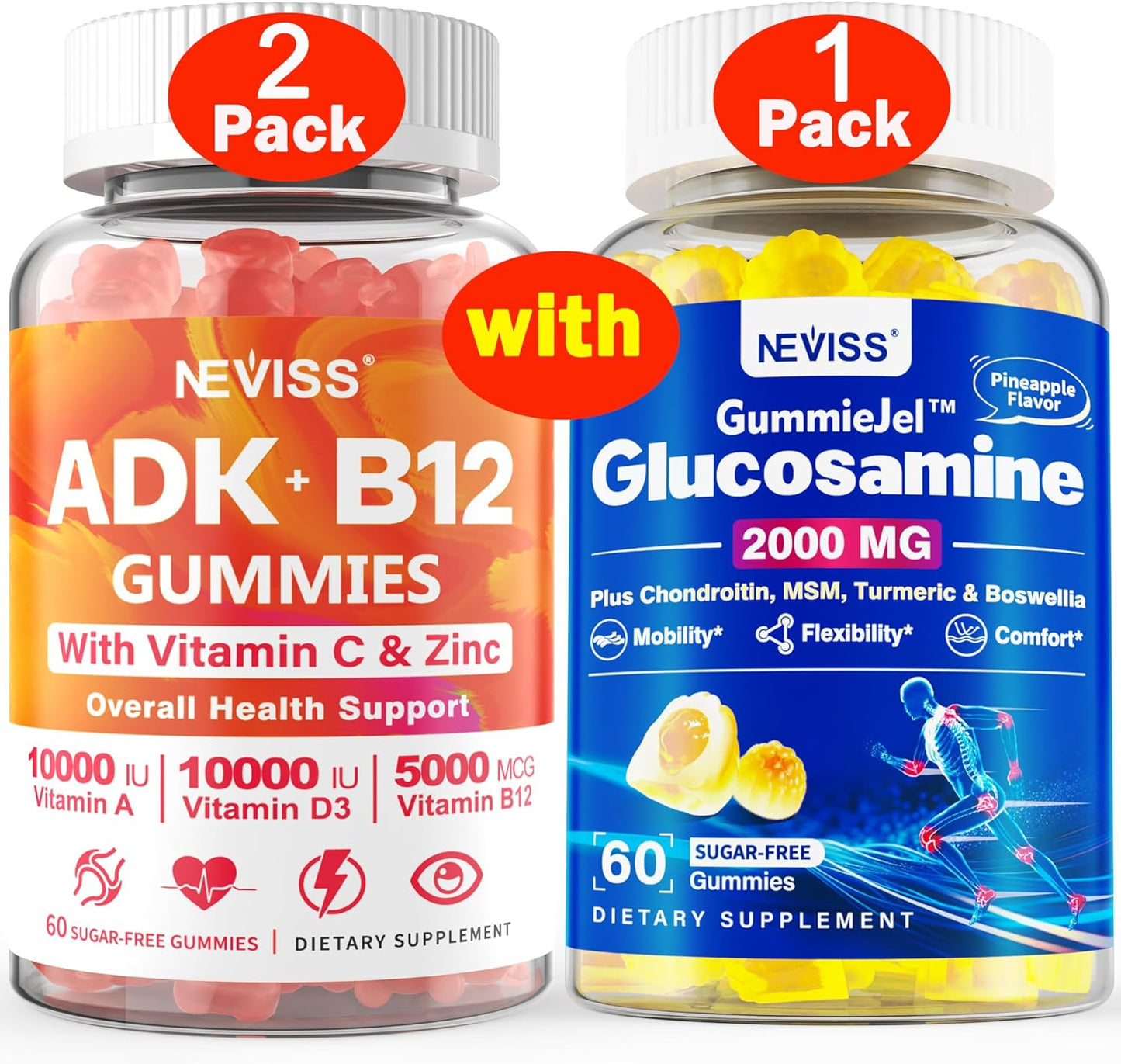 3-Pack Immune Support Gummies with Vitamin ADK, B12, and Glucosamine