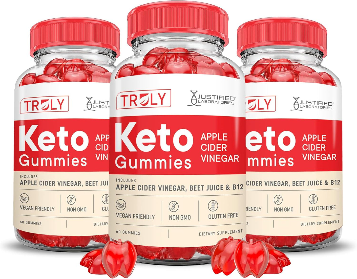 3-Pack Keto ACV Gummies with Pomegranate Beet Juice Powder - 1000MG Apple Cider Vinegar Gummies - Vegan Non GMO, B12 - 180 Count
