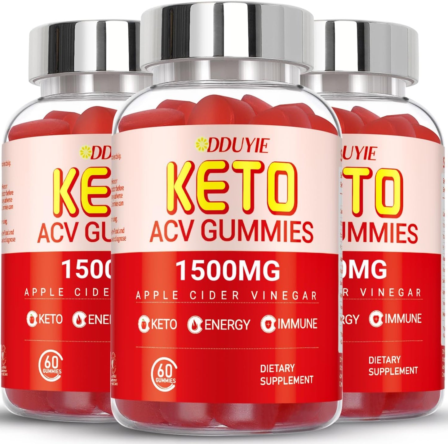 3 Pack Keto ACV Gummies with Pomegranate Beet Juice Powder and B12 - 1500MG Vegan Gummy Supplement (180 Count)
