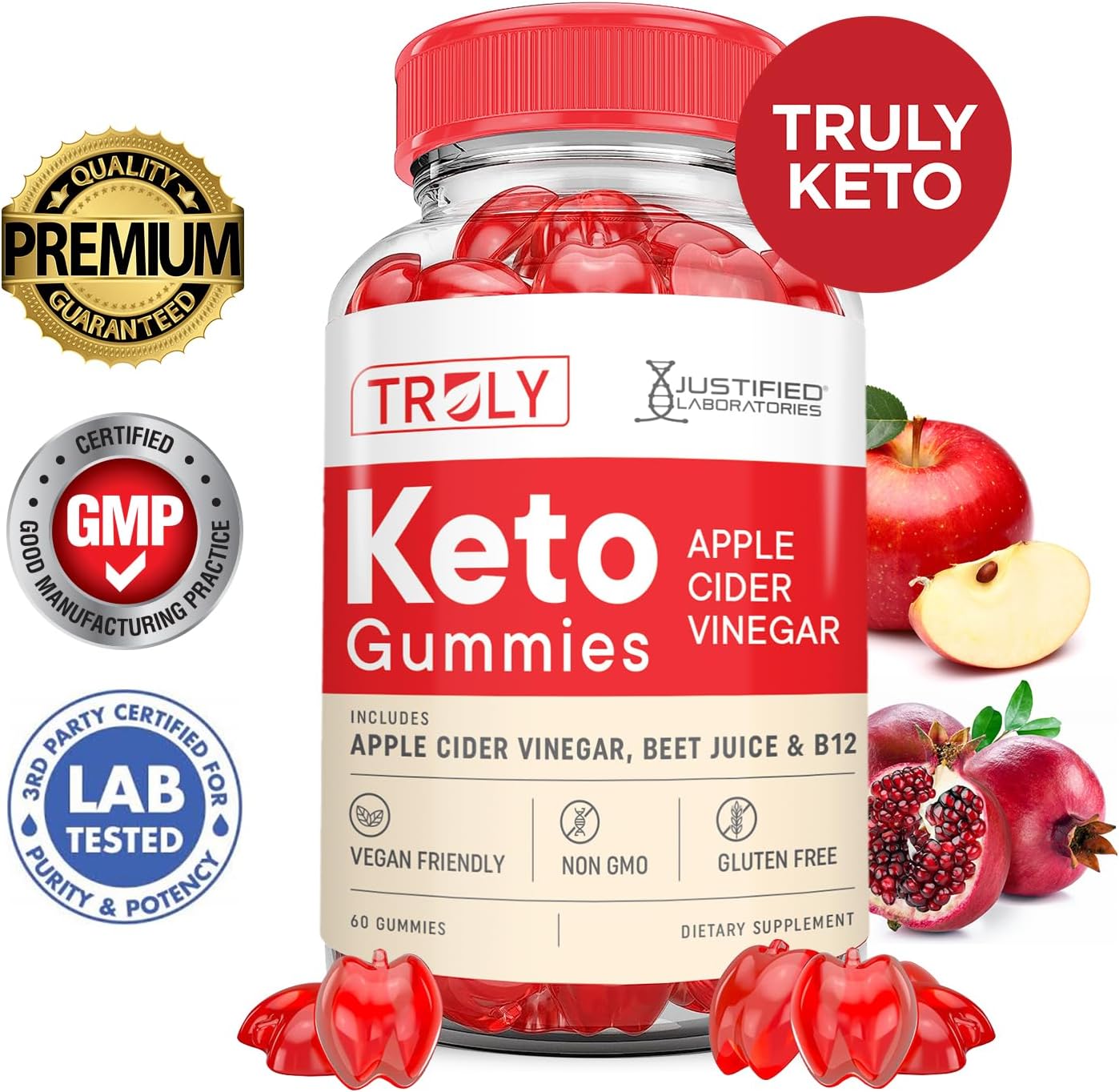 3-Pack Keto ACV Gummies with Pomegranate Beet Juice Powder - 1000MG Apple Cider Vinegar Gummies - Vegan Non GMO, B12 - 180 Count