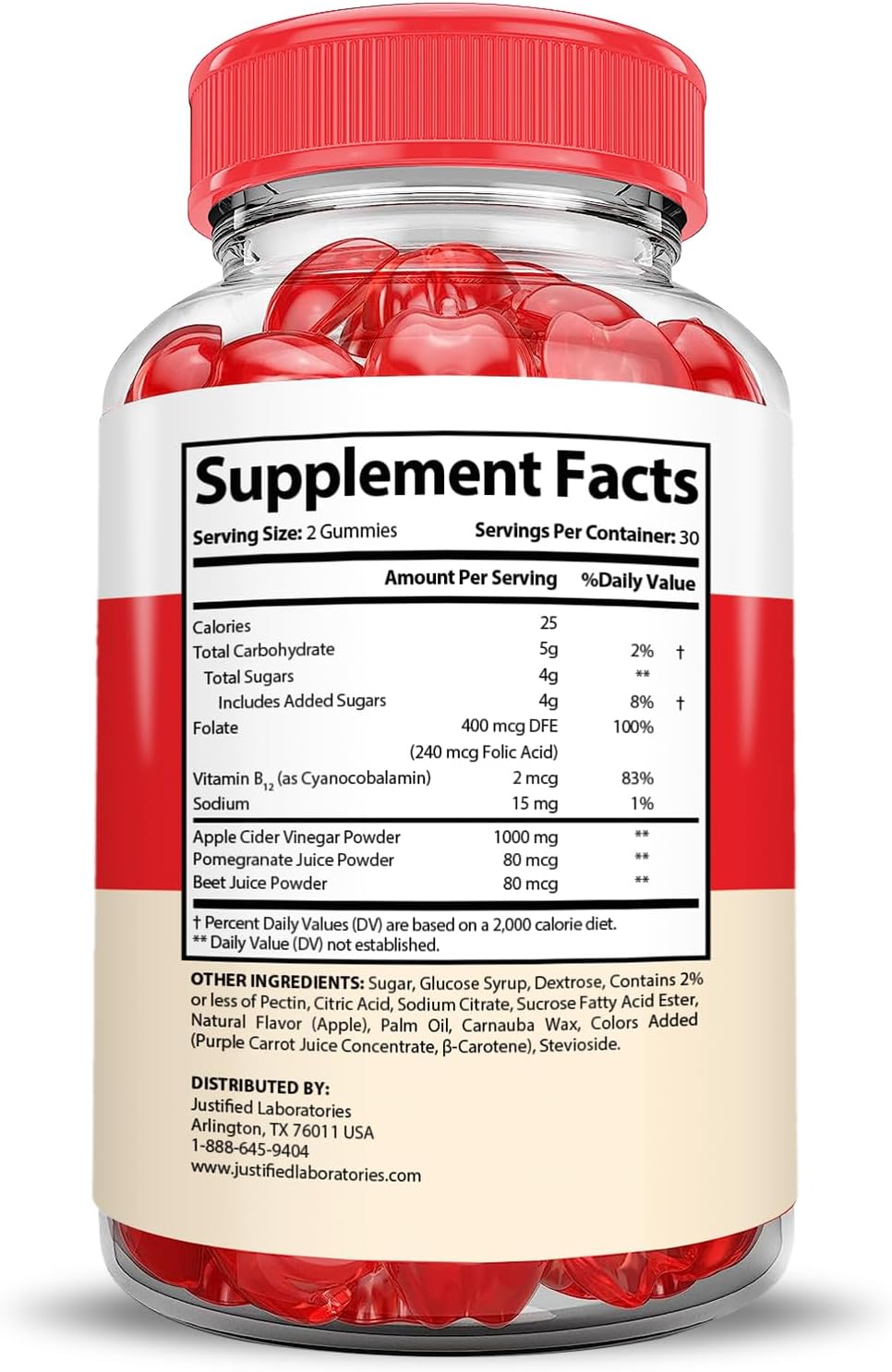 3-Pack Keto ACV Gummies with Pomegranate Beet Juice Powder - 1000MG Apple Cider Vinegar Gummies - Vegan Non GMO, B12 - 180 Count