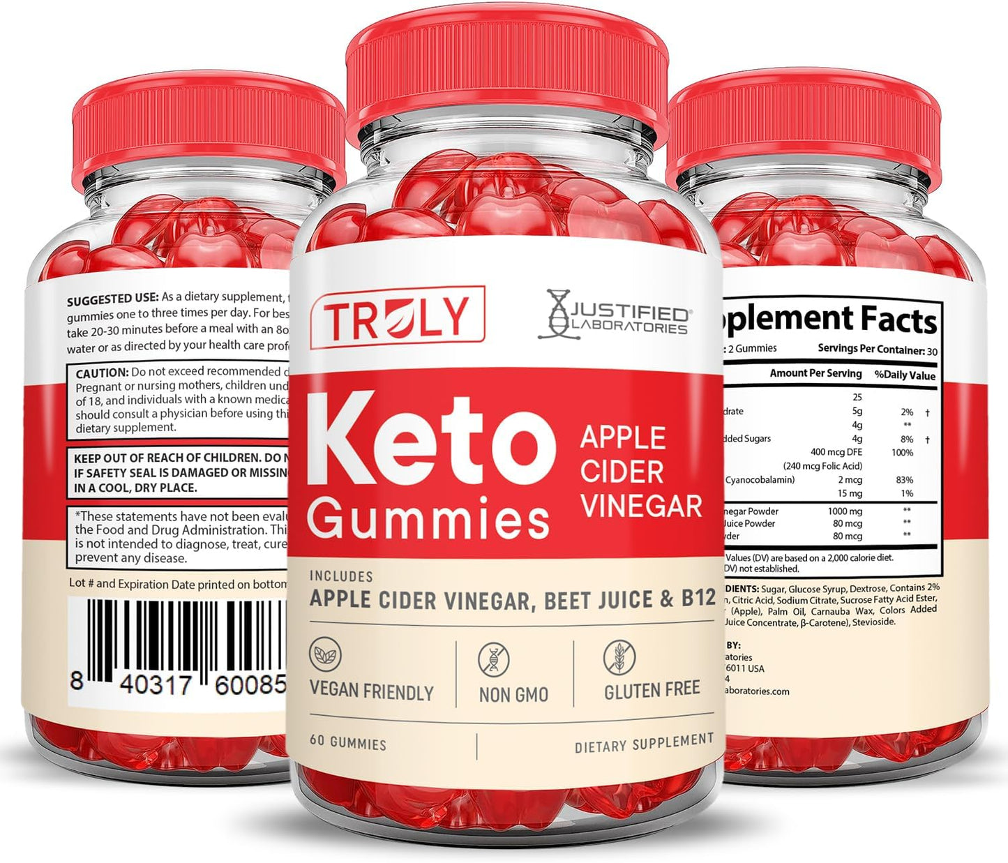3-Pack Keto ACV Gummies with Pomegranate Beet Juice Powder - 1000MG Apple Cider Vinegar Gummies - Vegan Non GMO, B12 - 180 Count