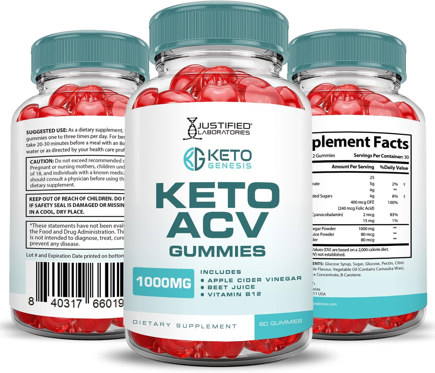 3 Pack Keto Genesis Keto ACV Gummies 1000MG with Pomegranate Beet Juice Powder - Apple Cider Vinegar Formula - Vegan - Non GMO - 180 Gummys