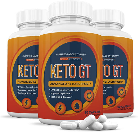 3 Pack Keto GT Keto Pills 1275MG with Apple Cider Vinegar, Olive Oil Powder, Green Tea - 180 Capsules in New Formula from Justified Laboratories