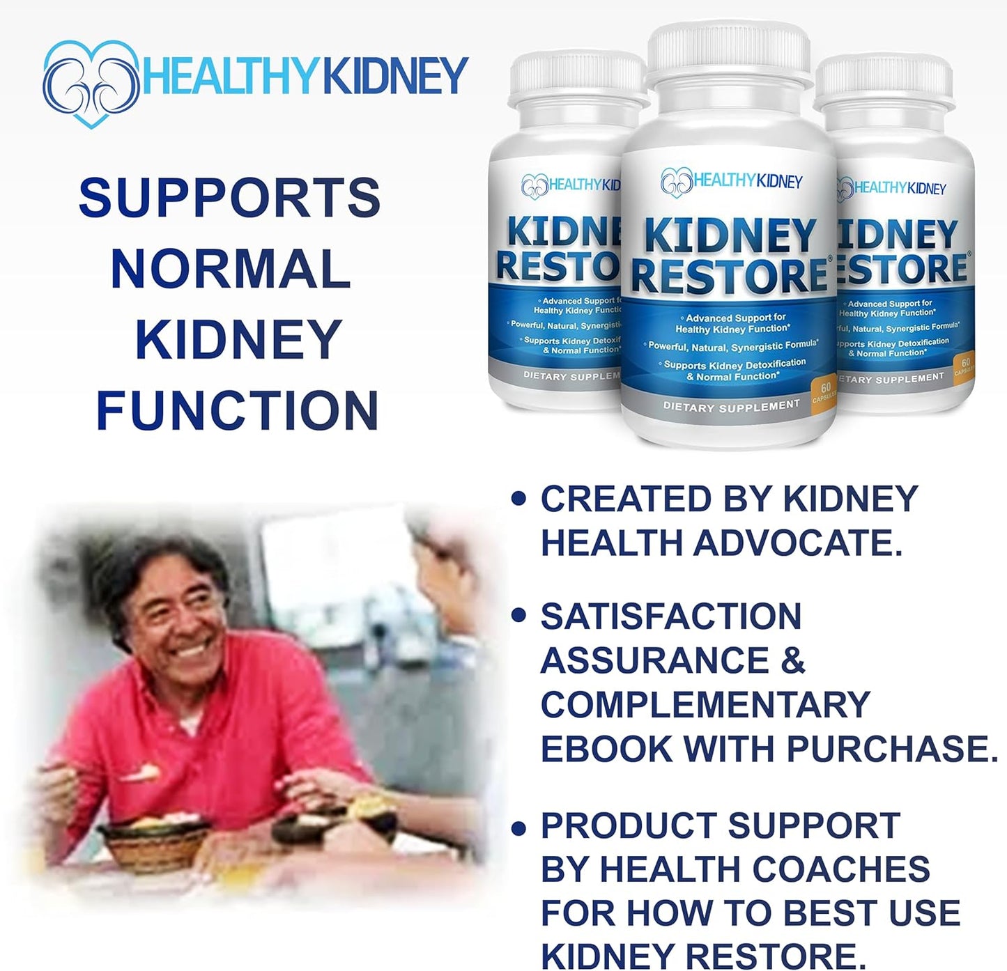3 Pack Kidney Restore: Natural Cleanse for Kidney Function & Detox, Advanced Formula to Boost Health - 60 Capsules