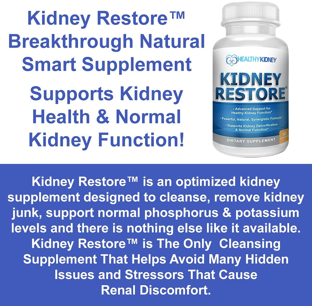 3 Pack Kidney Restore: Natural Cleanse for Kidney Function & Detox, Advanced Formula to Boost Health - 60 Capsules