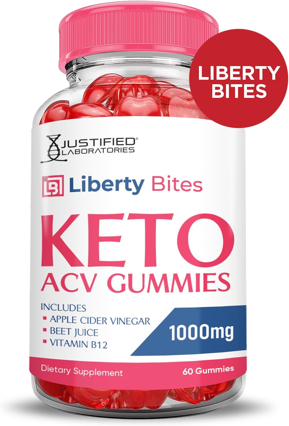 3 Pack Liberty Bites Keto ACV Gummies 1000MG - Apple Cider Vinegar with Pomegranate & Beet Juice - Vegan Non GMO - 180 Gummys