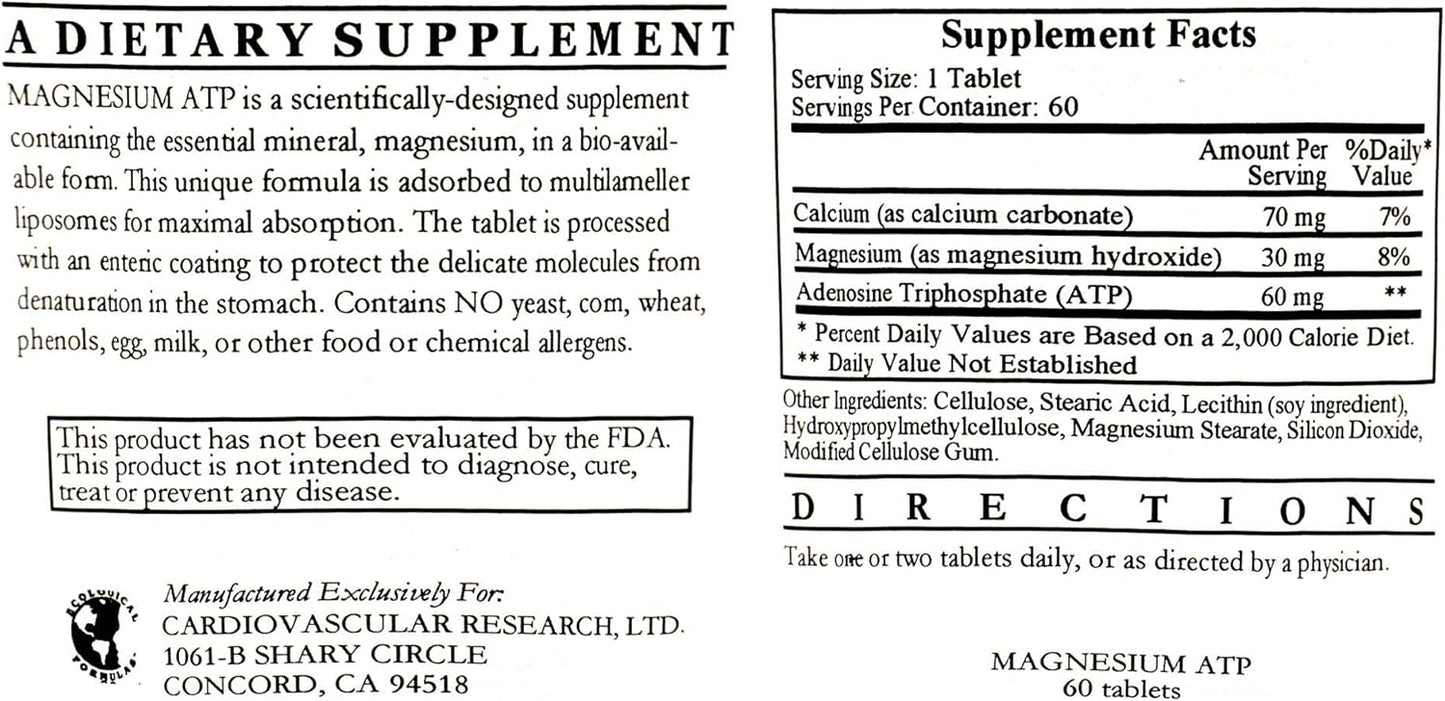 3 Pack Liposomal Magnesium ATP Tablets - 60 Count - Ecological Formulas/Cardiovascular Research