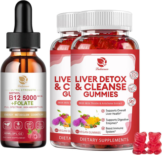3-Pack Lukaree Liver Cleanse Detox Gummies & Vitamin B12 Sublingual Drops for Repair