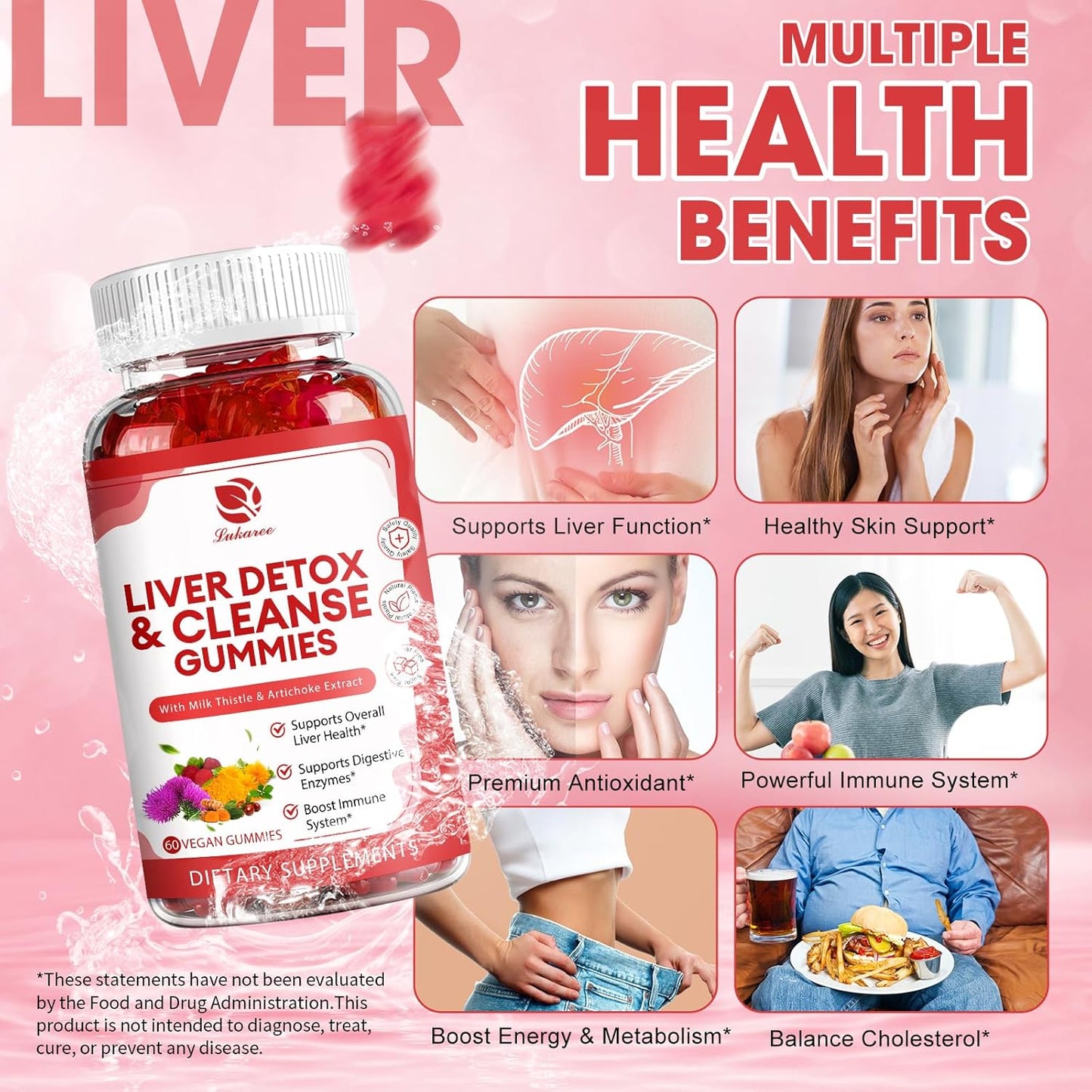 3-Pack Lukaree Liver Cleanse Detox Gummies & Vitamin B12 Sublingual Drops for Repair