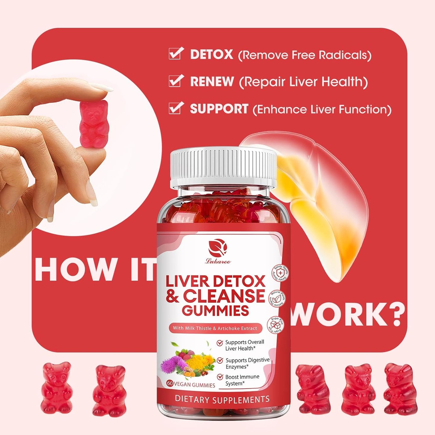 3-Pack Lukaree Liver Cleanse Detox Gummies & Vitamin B12 Sublingual Drops for Repair