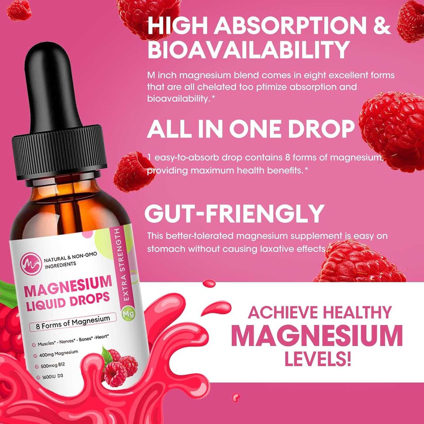 3 Pack Magnesium Liquid Drops - 8 in 1 Complex Supplement for Brain, Sleep, Nerve, Muscle, Bone, Cramps, Heart - Non-GMO & Gluten-Free