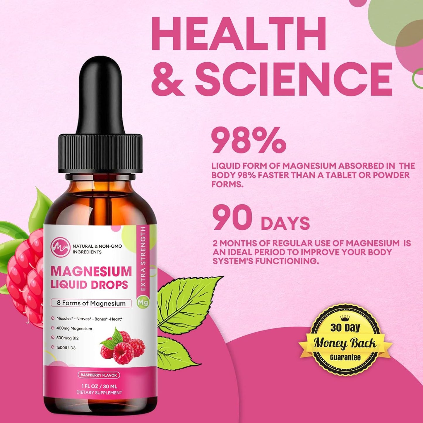 3 Pack Magnesium Liquid Drops - 8 in 1 Complex Supplement for Brain, Sleep, Nerve, Muscle, Bone, Cramps, Heart - Non-GMO & Gluten-Free
