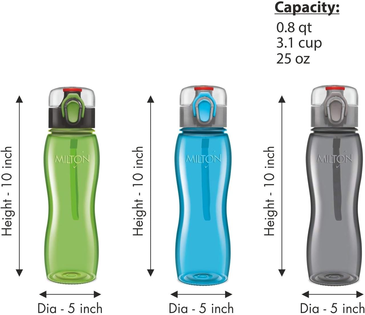 3 Pack MILTON Kids Triton 25 Oz Large Sports Water Bottles with Wide Mouth & Carry Handle - Ideal for Men, Women, and Kids for Running, Cycling, Gym - Multi Color