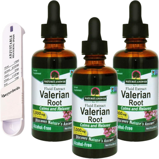 3-Pack moofin Valerian Root Alcohol-Free Extract Supplement with Measuring Spoon - 1000mg Stress and Relaxation Support Formula, Gluten-Free