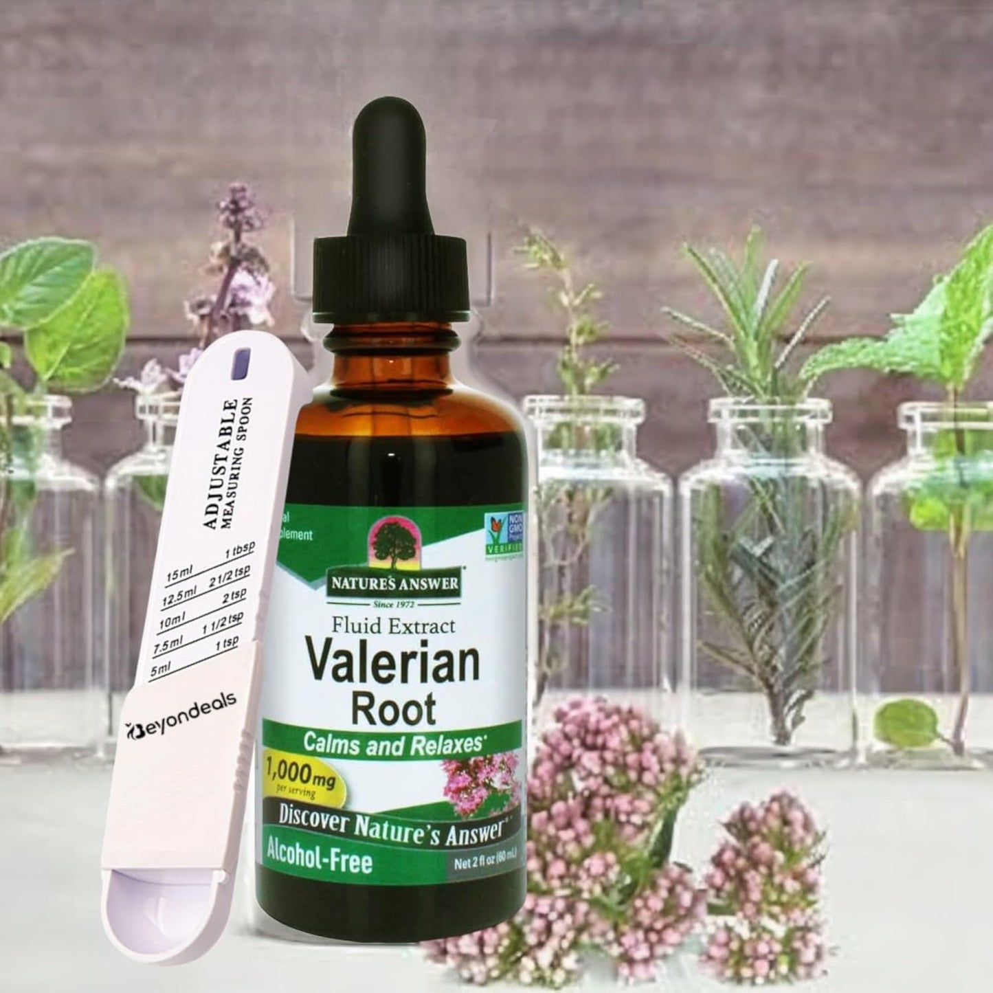 3-Pack moofin Valerian Root Alcohol-Free Extract Supplement with Measuring Spoon - 1000mg Stress and Relaxation Support Formula, Gluten-Free