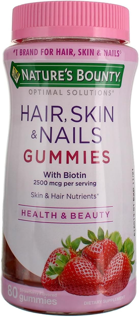 3 Pack Nature's Bounty Hair Skin and Nails Gummies with Biotin & Vitamin C - Strawberry Flavored, 80 Count per Pack