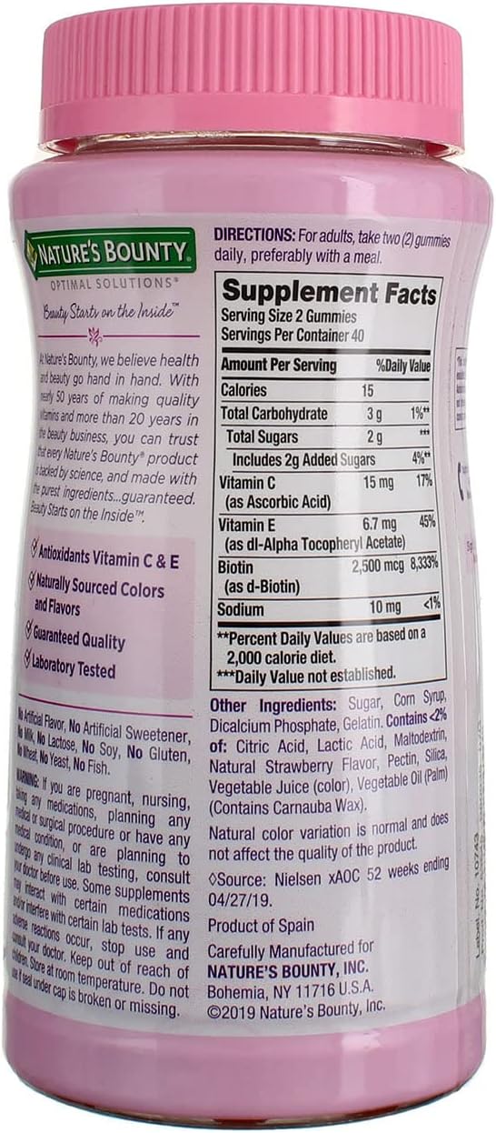 3 Pack Nature's Bounty Hair Skin and Nails Gummies with Biotin & Vitamin C - Strawberry Flavored, 80 Count per Pack