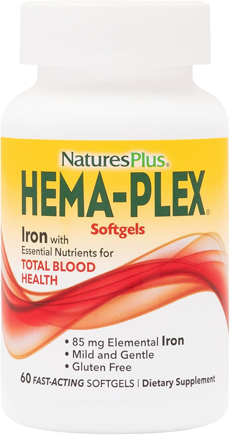 3 Pack NaturesPlus Hema-Plex Iron Softgels - 60 Servings, 85 mg Iron with Vitamin C & Bioflavonoids - Vegan & Gluten Free