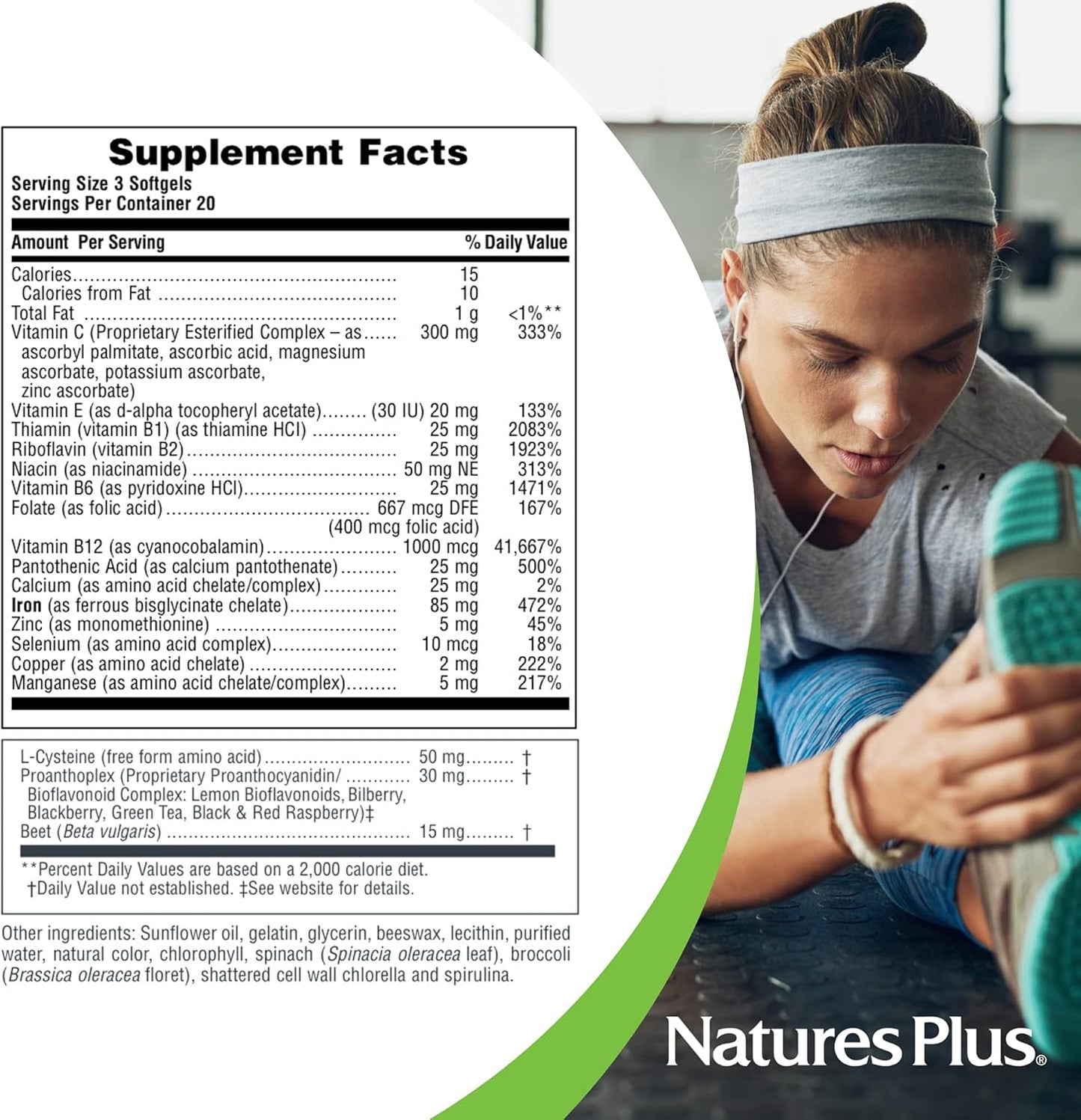 3 Pack NaturesPlus Hema-Plex Iron Softgels - 60 Servings, 85 mg Iron with Vitamin C & Bioflavonoids - Vegan & Gluten Free