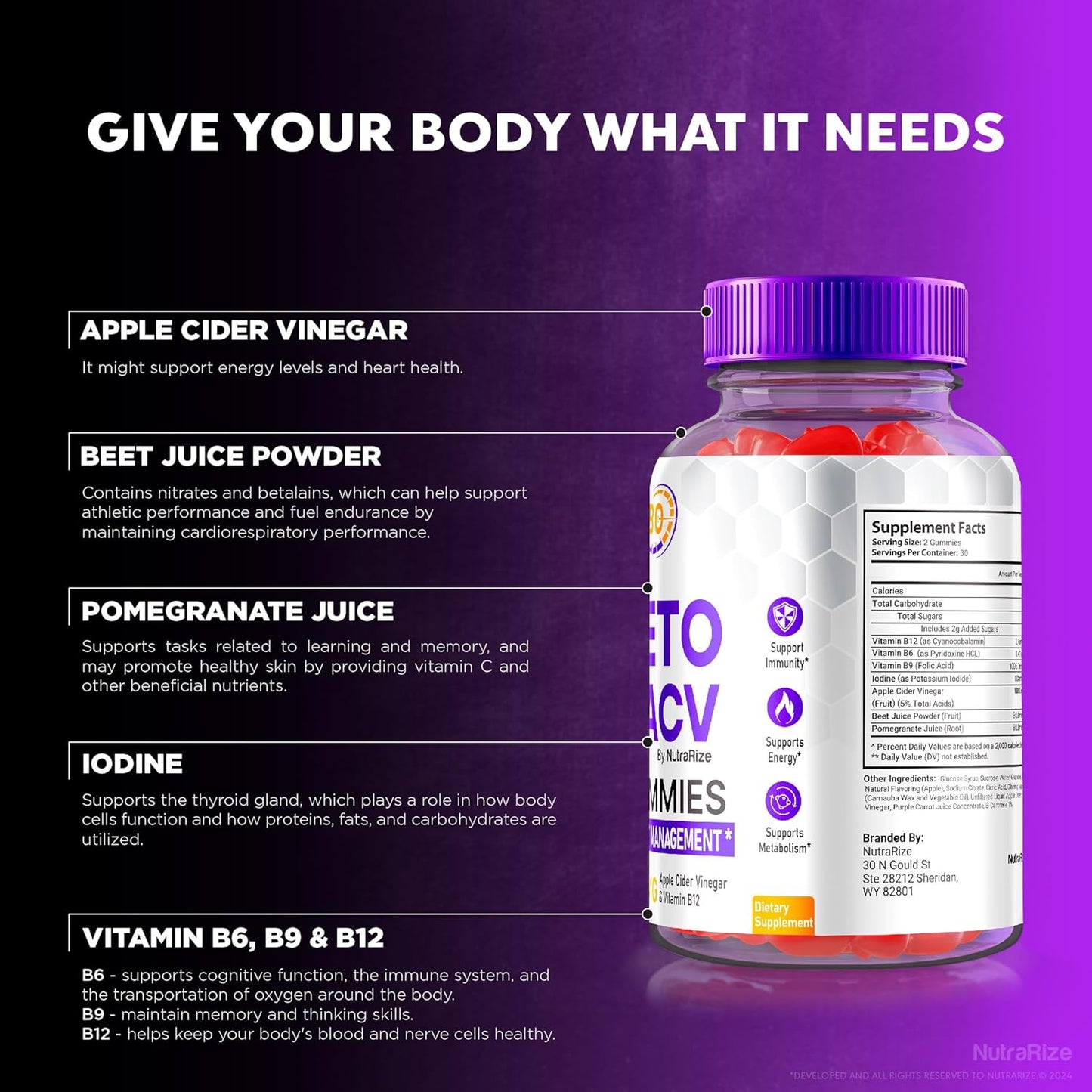3 Pack NutraRize Turbo Ripped Keto ACV Gummies - Official Weight Loss Gummies with Apple Cider Vinegar 1000MG - Premium All Natural Formula - 180 Gummies