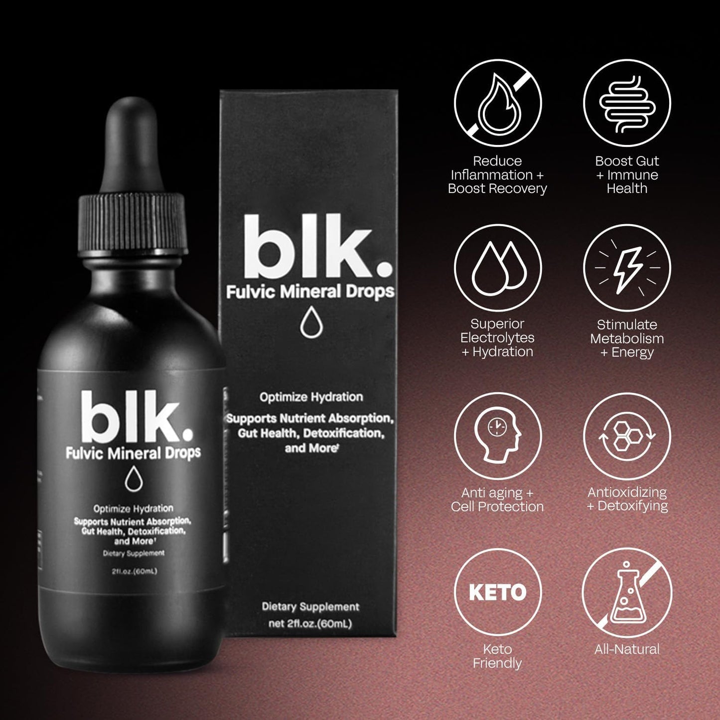 3-Pack of blk. PH 8+ Alkaline Water Drops with Electrolytes, Fulvic, and Amino Acids - 2oz. Bottle - Sugar-Free