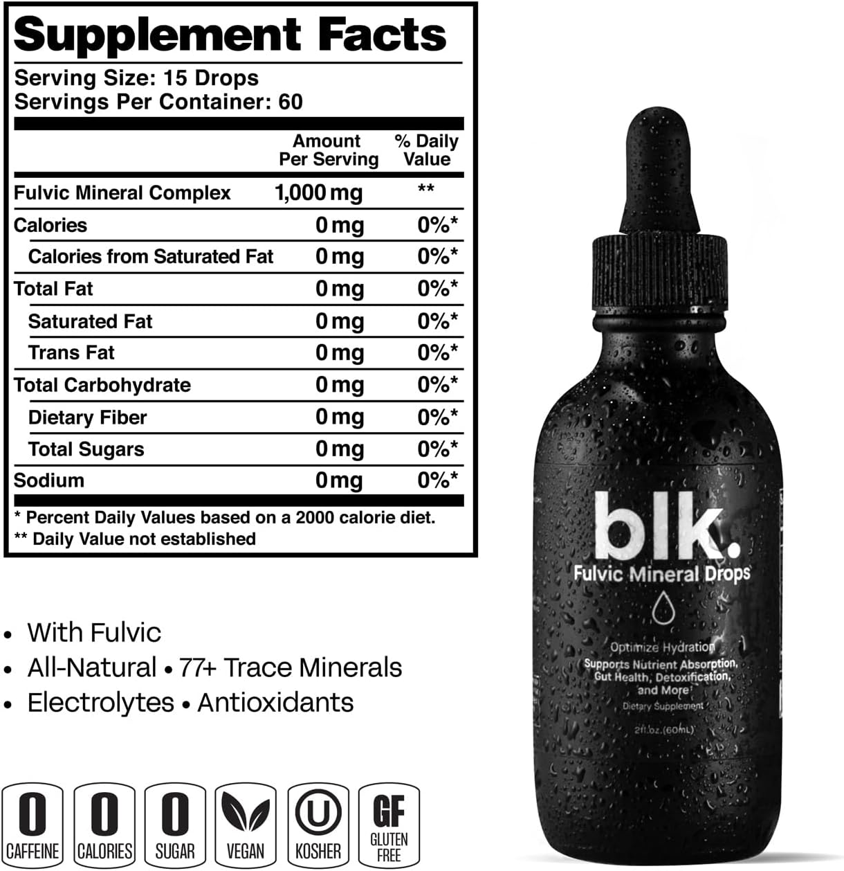 3-Pack of blk. PH 8+ Alkaline Water Drops with Electrolytes, Fulvic, and Amino Acids - 2oz. Bottle - Sugar-Free