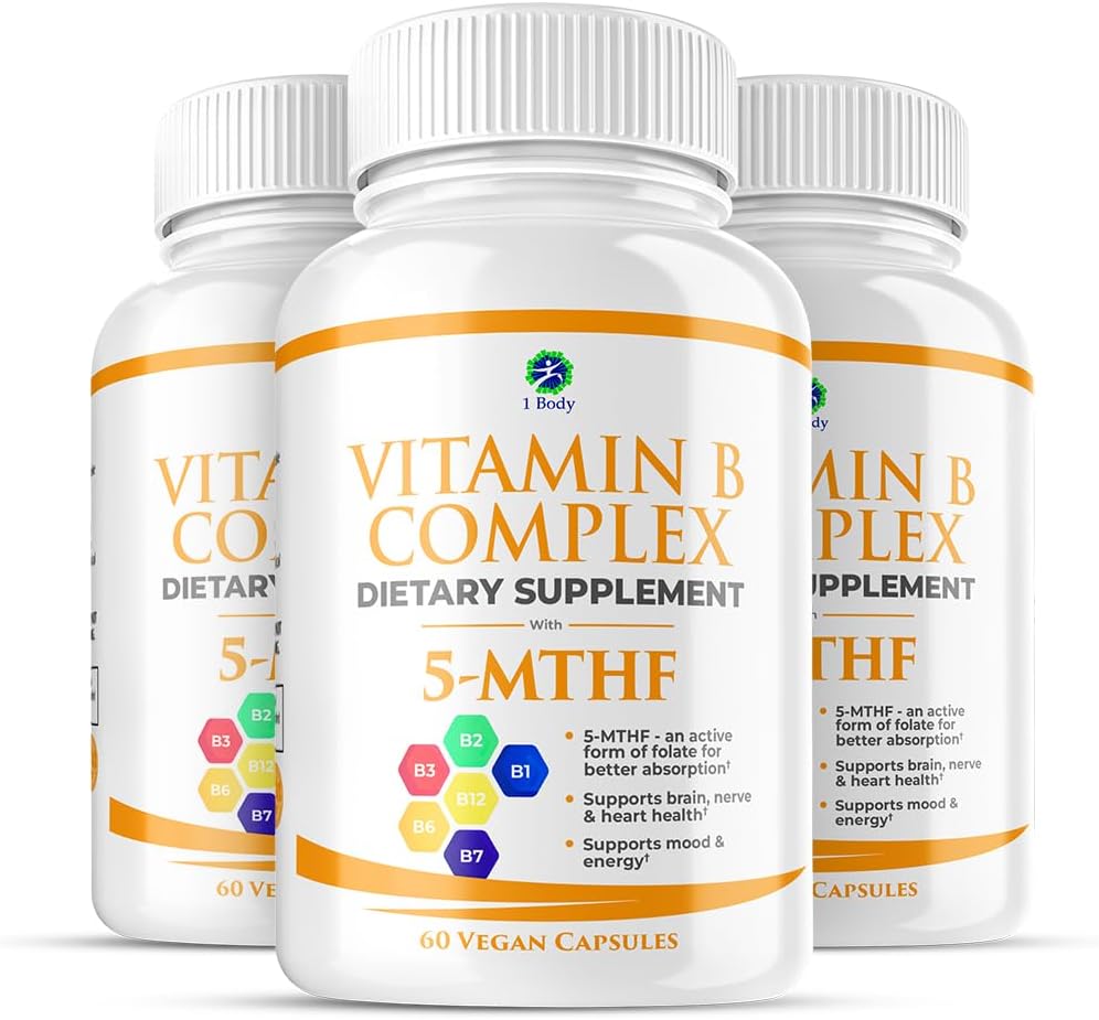 3 Pack of Body Vitamin B Complex with 5-MTHF Folate, B1, B2, B5, B6, Methyl B12, Niacin, Biotin - Essential B Vitamins - BoostGo Australia