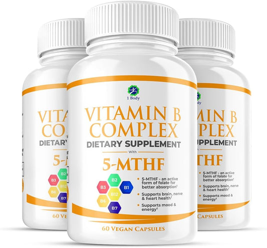 3 Pack of Body Vitamin B Complex with 5-MTHF Folate, B1, B2, B5, B6, Methyl B12, Niacin, Biotin - Essential B Vitamins - BoostGo Australia