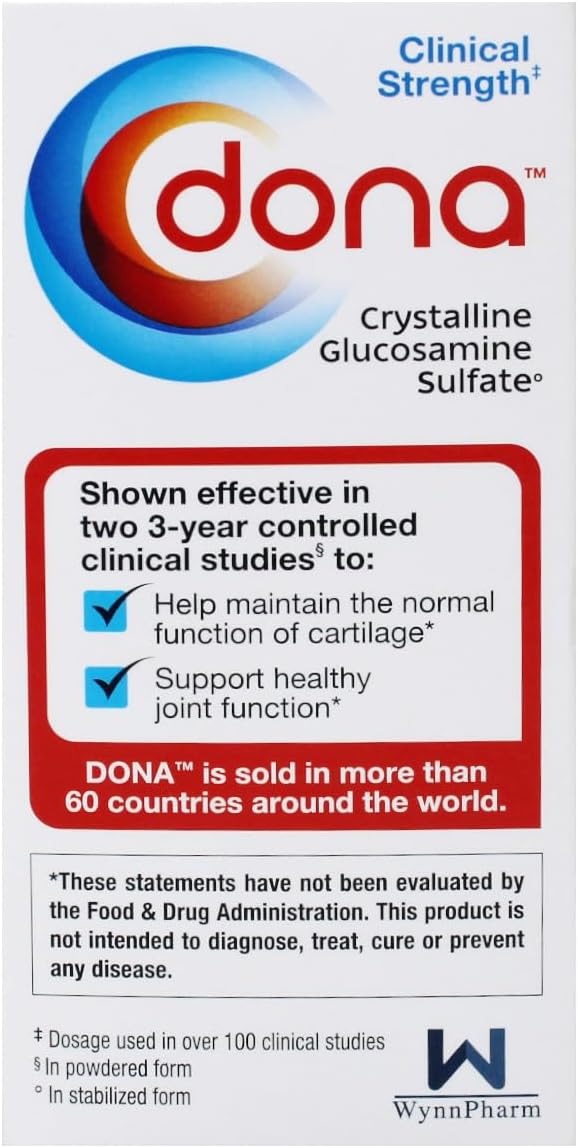 3 Pack of DONA Crystalline Glucosamine Sulfate Caplets for Joint Health - 180 Capsules Total