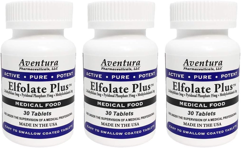3 Pack of ELFOLATE Plus® 3mg L-Methylfolate Tablets - Professional Strength Medical Food Supplement with Pure Methyl Folate