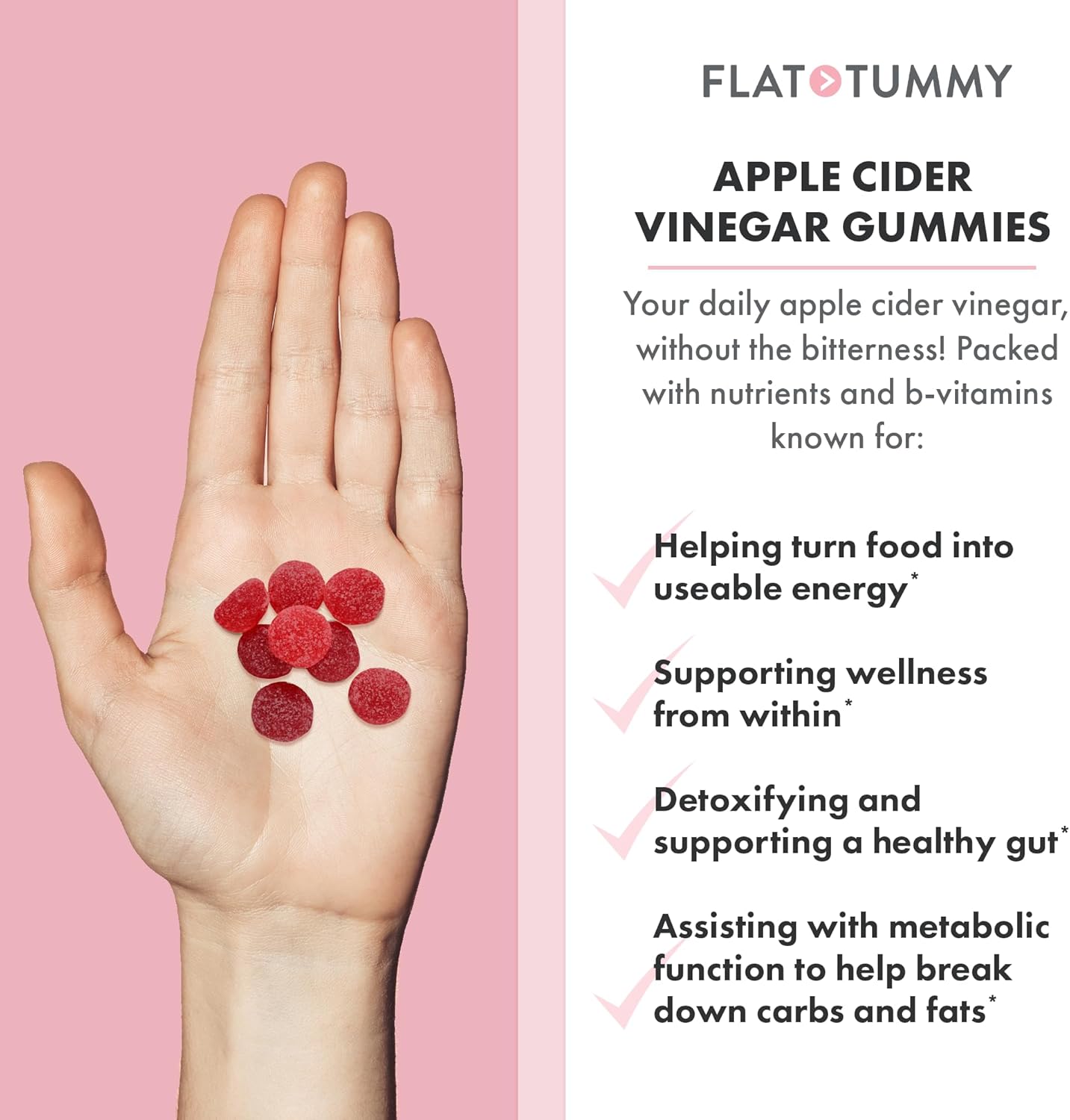 3 Pack of Flat Tummy Apple Cider Vinegar Gummies with Beet & Pomegranate Superfoods - Gut Health Support, Detox, Vegan, Non-GMO - 60 Count