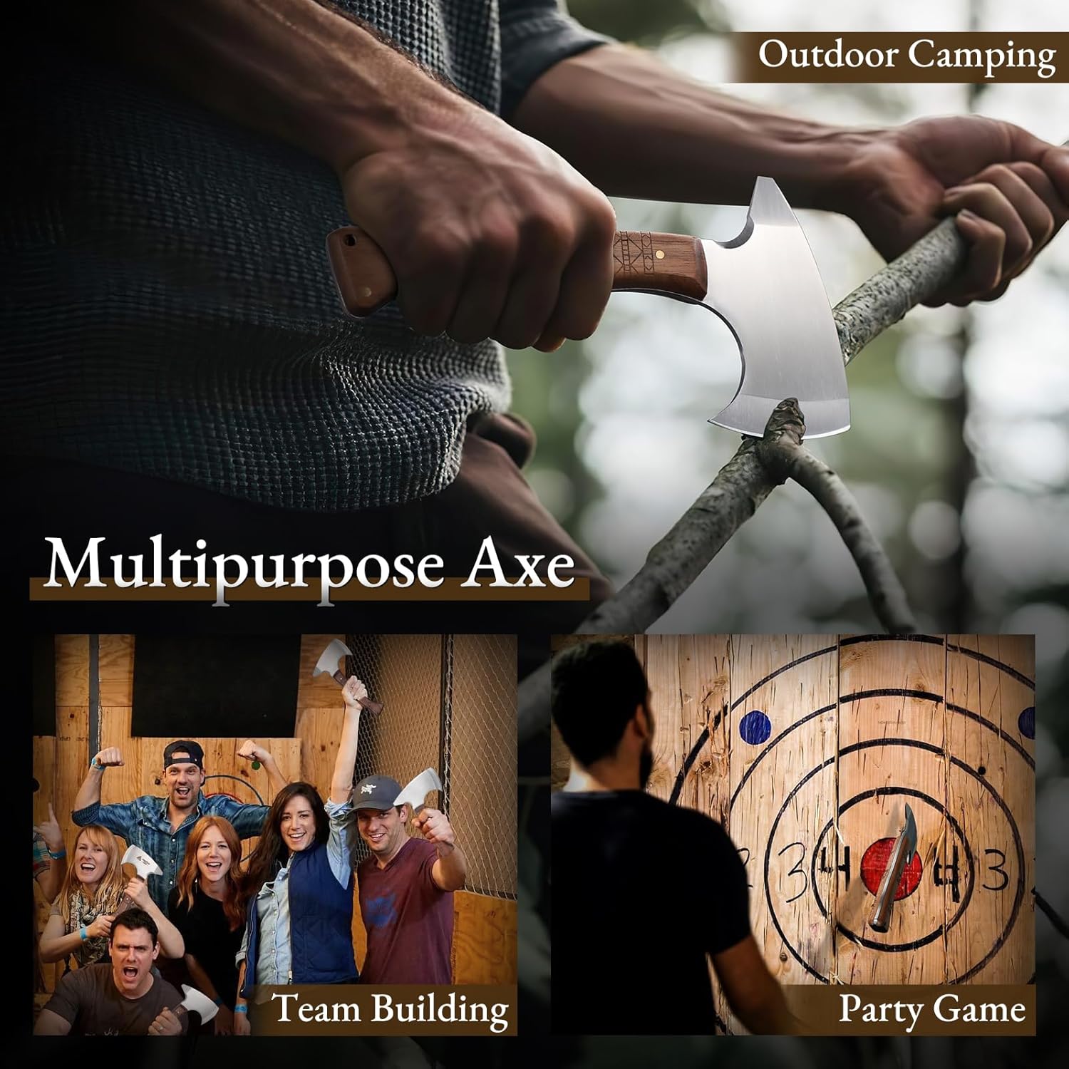 3 Pack of Freelander 8.3" Professional Viking Throwing Axes with Leather Sheath - High Carbon Stainless Steel Hatchets for Adults - Backyard Axe Throwing Game