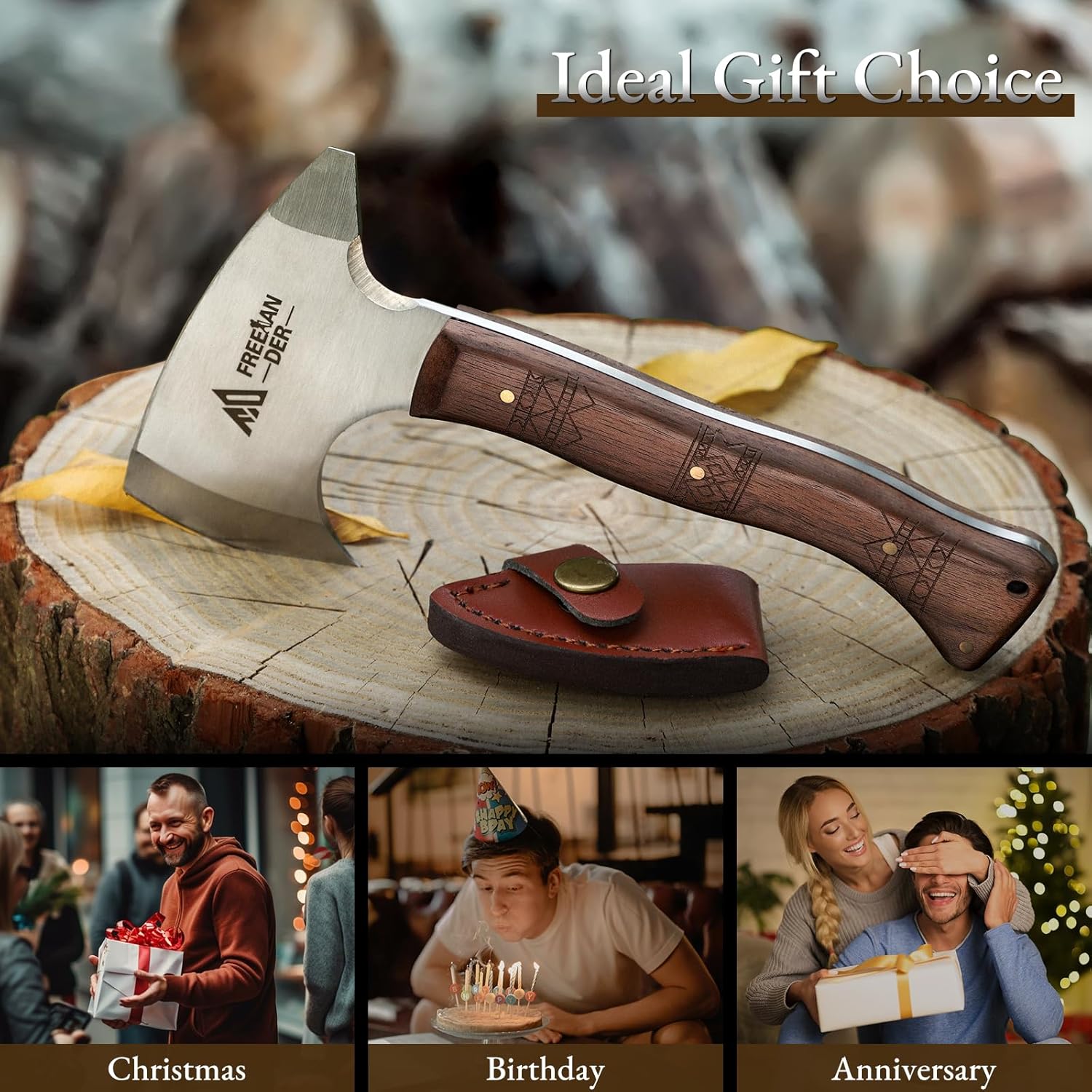 3 Pack of Freelander 8.3" Professional Viking Throwing Axes with Leather Sheath - High Carbon Stainless Steel Hatchets for Adults - Backyard Axe Throwing Game