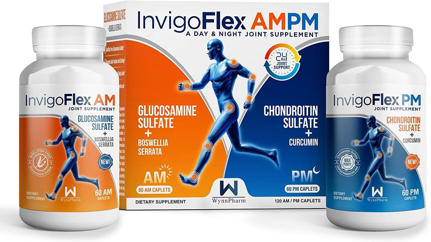 3-Pack of Generic INVIGOFLEX® AMPM Premium Joint Supplement with Glucosamine, Chondroitin, Turmeric, and Boswellia Serrata - Non GMO for Knees, Hands, Back, and Hip - 24-Hour Support