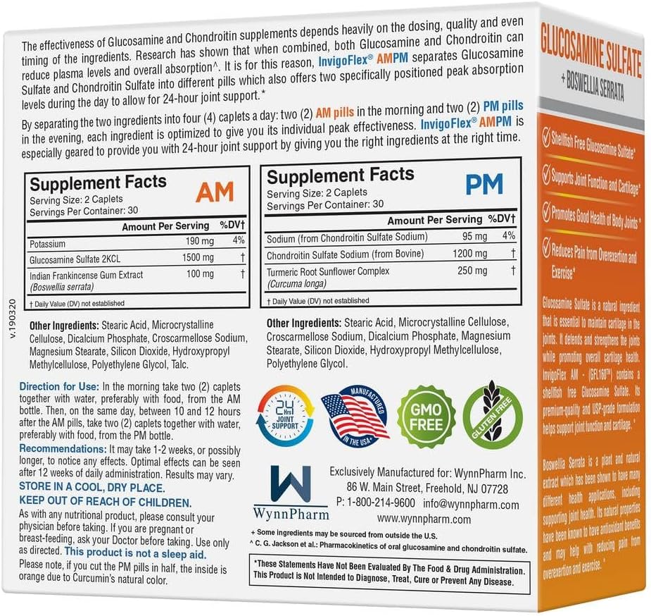 3-Pack of Generic INVIGOFLEX® AMPM Premium Joint Supplement with Glucosamine, Chondroitin, Turmeric, and Boswellia Serrata - Non GMO for Knees, Hands, Back, and Hip - 24-Hour Support