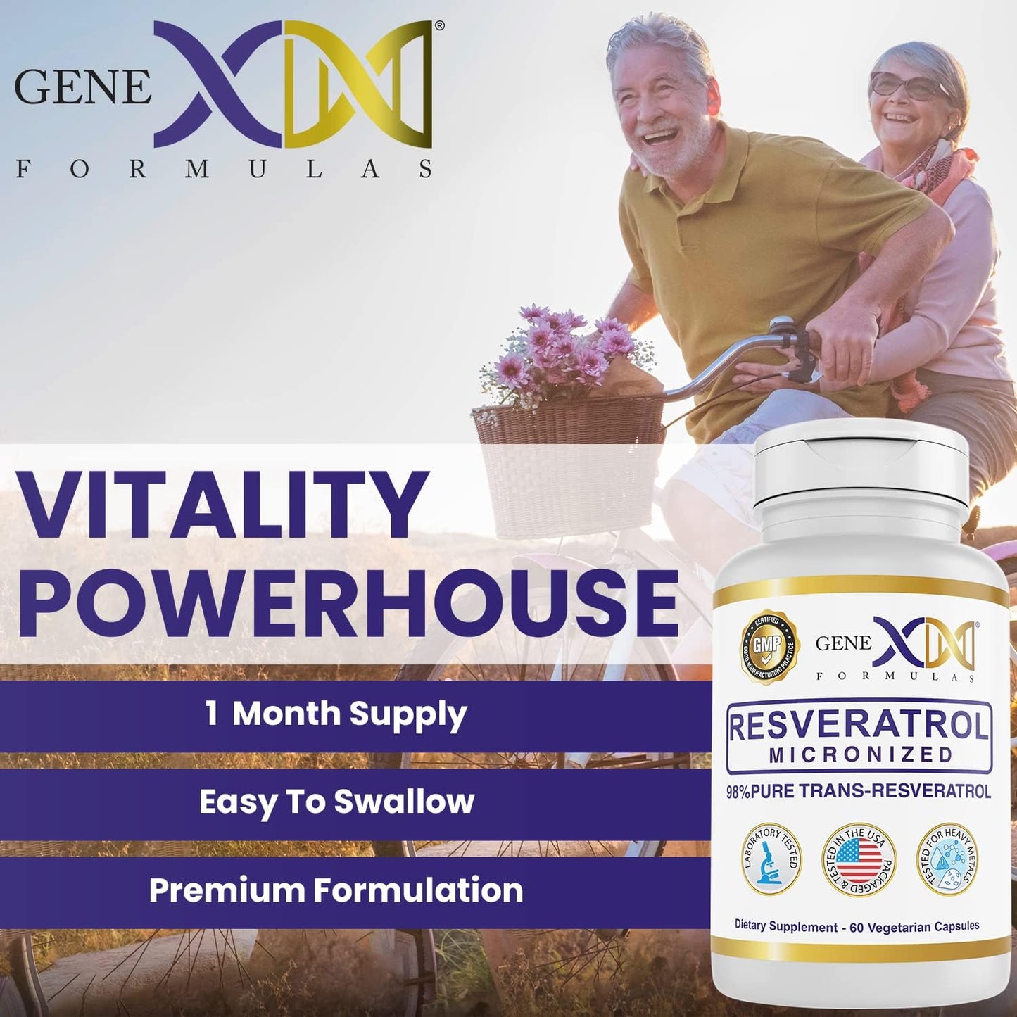 3 Pack of Genex Formulas 98% Pure Trans-Resveratrol Capsules with BioPerine® - 600mg Micronized, Lab-Tested Resveratrol for Healthy Aging