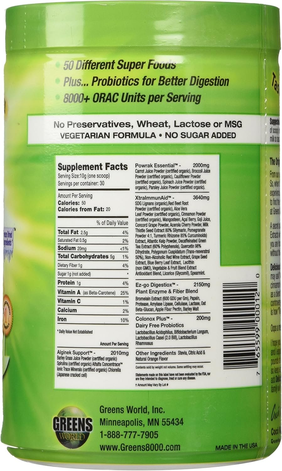 3 Pack of Greens World Delicious Greens 8000 Powder (10.6 oz) - Get Your Daily Dose of Greens with This Bundle