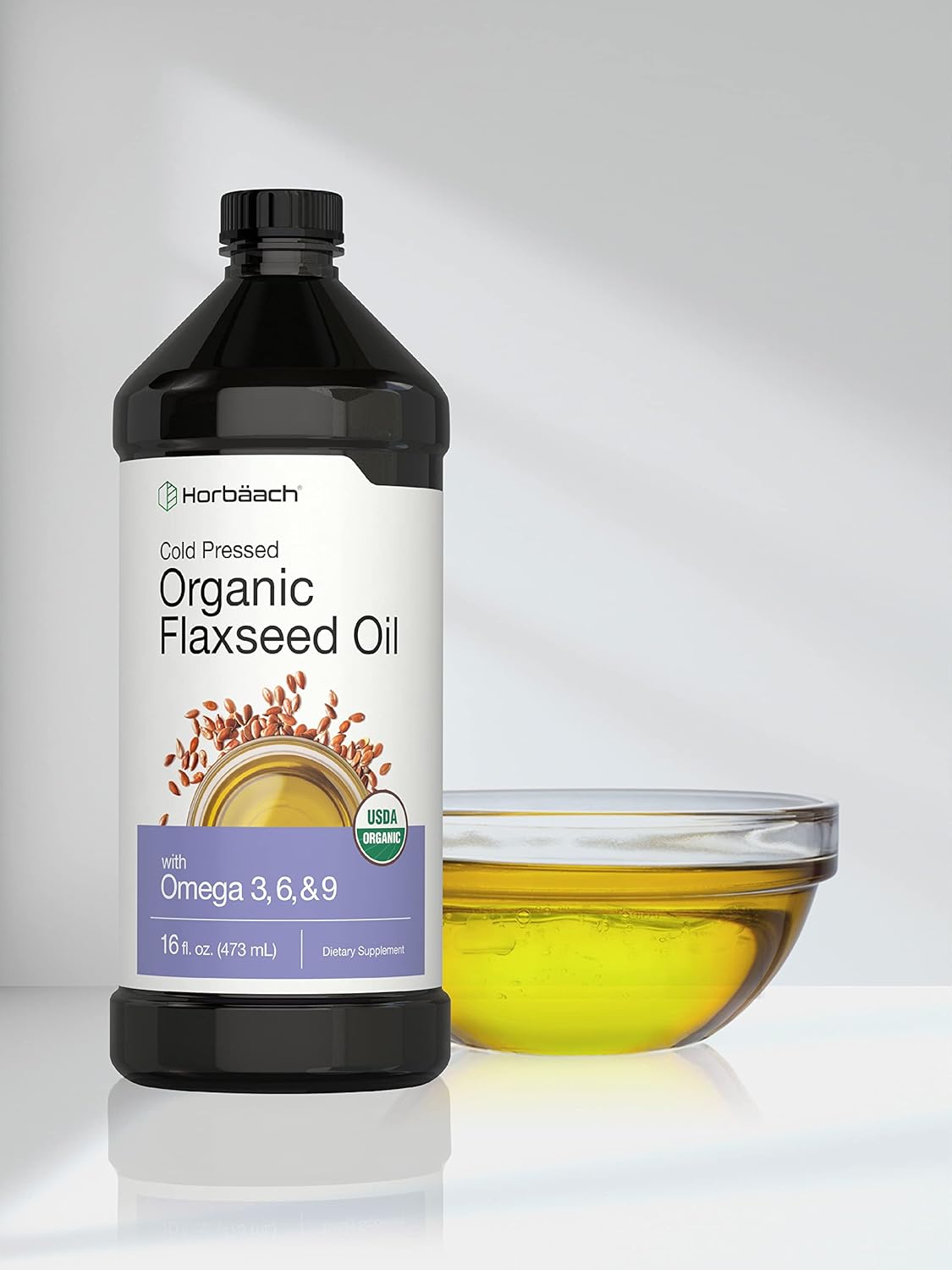 3 Pack of Horbäach Organic Flaxseed Oil - 16 fl oz Each - Cold Pressed - Omega 3, 6, 9 - Vegetarian, Non-GMO, Gluten Free